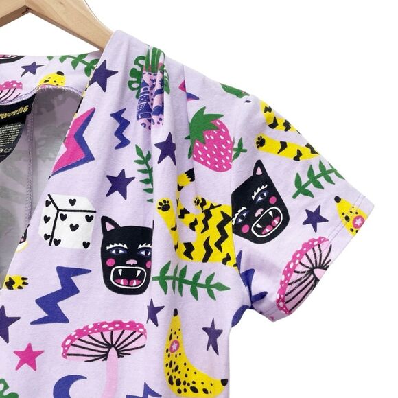 Nooworks Greta Dress XS Purple Graphic Print Fit & Flare Cotton Jersey Pockets - Picture 5 of 12